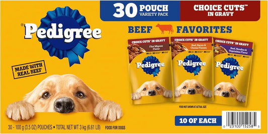 Pedigree Choice Cuts Wet Dog Food Pouch, Beef Favorites, 3.5 oz, 30 Count