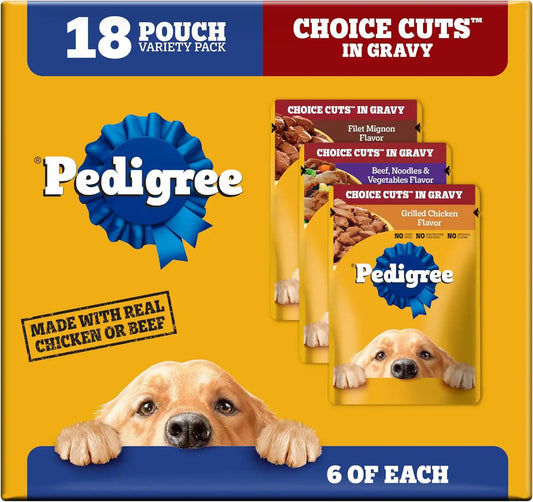 Pedigree Choice Cuts Wet Dog Food Pouch, Protein Variety, 3.5 oz, 18 Count