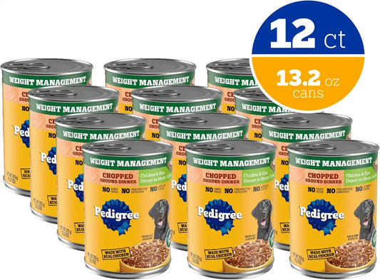 Pedigree Chopped Weight Management Wet Dog Food, Chicken, 13.2oz, 12 Count