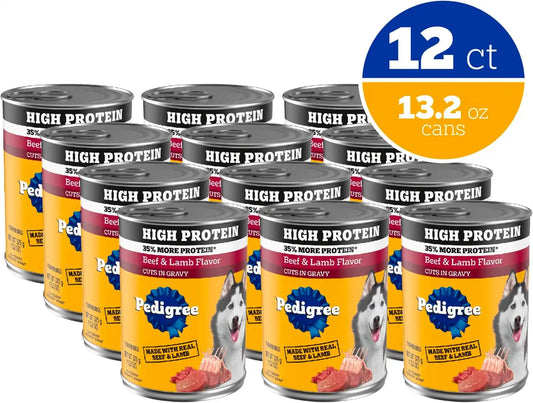 Pedigree High Protein Wet Dog Food, Beef & Lamb, 13.2 oz, 12 Count