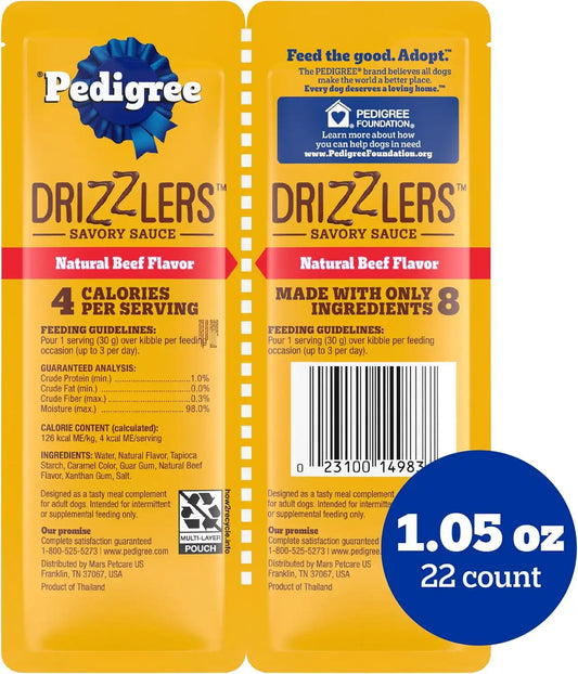 Pedigree Drizzlers Savory Sauce Wet Dog Pouch, Beef Flavor, 22 Count