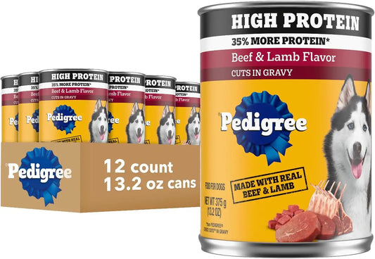 Pedigree High Protein Wet Dog Food, Beef & Lamb, 13.2 oz, 12 Count