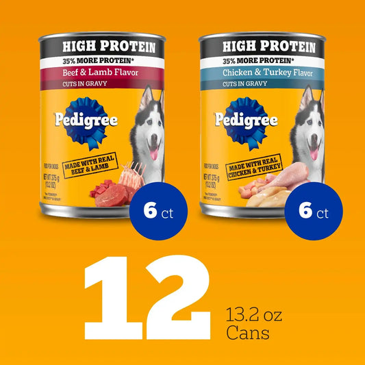 Pedigree High Protein Cuts in Gravy Pack Wet Dog Food, 13.2 oz, 12 Count