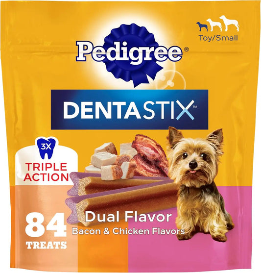 Pedigree Dentastix Small & Toy Dental Dog Treats, Bacon & Chicken, 84 Count