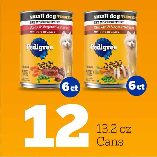 Pedigree Small Dog Tender Bites Wet Dog Food, Variety, 13.2 oz, 12 Count