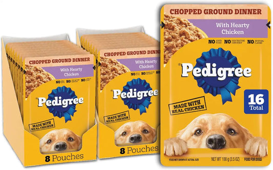 Pedigree Chopped Dinner Wet Dog Food Pouch, Chicken, 3.5 oz, 16 Count
