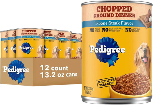 Pedigree Chopped Ground Dinner Wet Dog Food, T-Bone, 13.2 oz, 12 Count