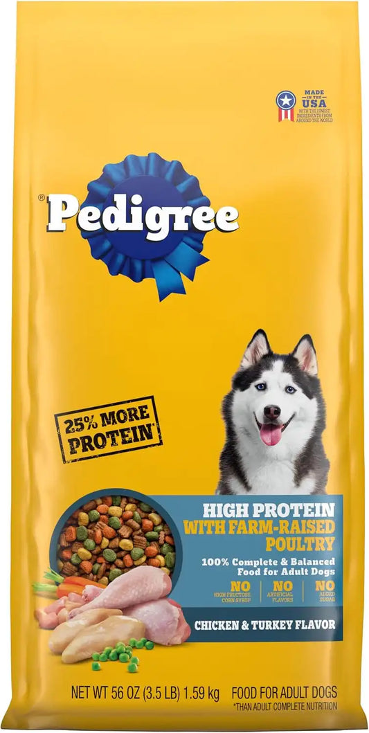 Pedigree Dry Dog Food for Adult Dogs, High Protein, Turkey and Chicken Flavor, 3.5 lb. Bag
