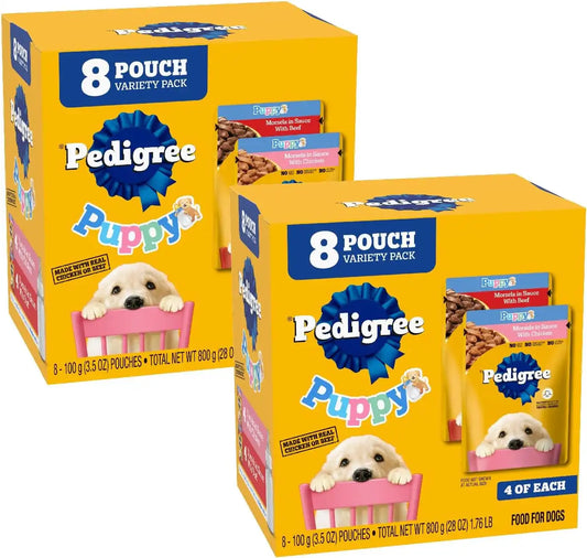 Pedigree Puppy Morsels Wet Dog Food Pouch, Variety, 3.5 oz, 8 Count, 2pack