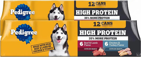 Pedigree High Protein Wet Dog Food,Adult Soft Canned Dog Food Variety Pack,13.2 oz Cans,12 Count (Pack of 2)