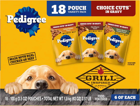Pedigree Choice Cuts Wet Dog Food Pouch, Grill Inspired, 3.5 oz, 18 Count