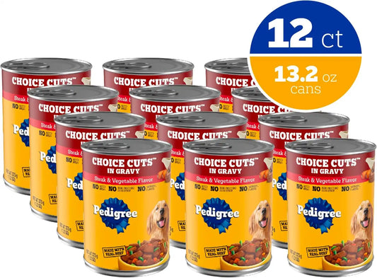 Pedigree Choice Cuts Wet Dog Food, Steak & Vegetable, 13.2 oz, 12 Count