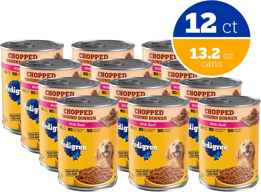 Pedigree Chopped Ground Dinner Wet Dog Food, Beef, 13.2 oz, 12 Count