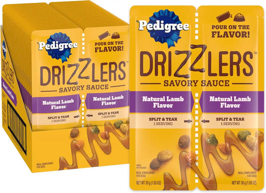 Pedigree Drizzlers Savory Sauce Wet Dog Pouch, Lamb Flavor, 22 Count