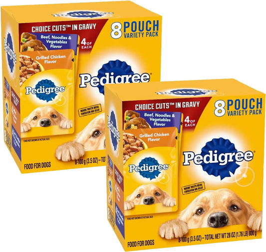 Pedigree Choice Cuts in Gravy Wet Dog Food, Adult Soft Wet Dog Food, Variety Pack, 3.5 oz. Pouches, 8 Count (Pack of 2)