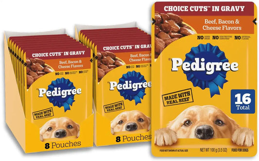 Pedigree Choice Cuts Wet Dog Food Pouch, Beef & Bacon, 3.5 oz, 16 Count