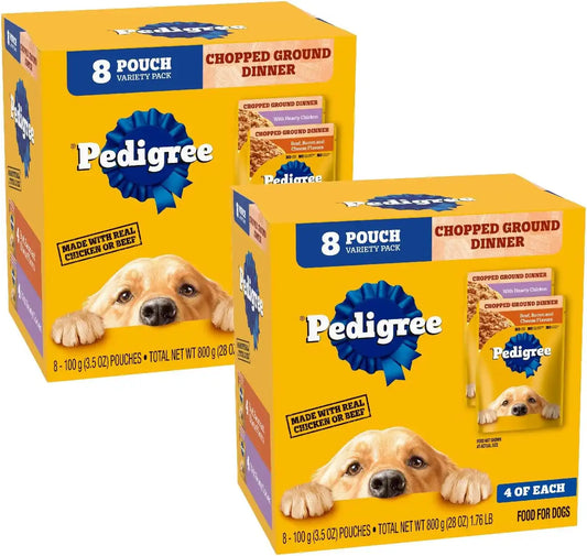 Pedigree Chopped Ground Wet Dog Food Pouch, Variety, 3.5 oz, 8 Count, 2pk