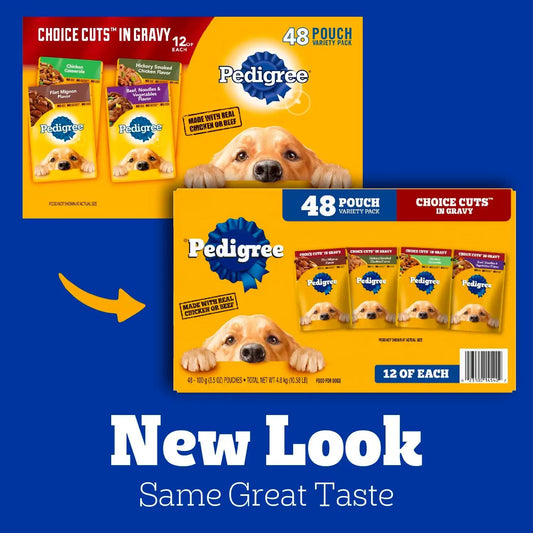 Pedigree Choice Cuts Wet Dog Food Pouch, Protein Variety, 3.5 oz, 48 Count