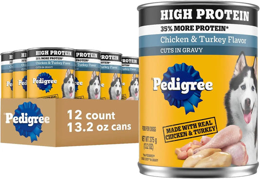 Pedigree High Protein Wet Dog Food, Chicken & Turkey, 13.2 oz, 12 Count