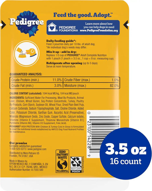 Pedigree High Protein Wet Dog Food Pouch, Chicken & Turkey, 3.5 oz,16 Count