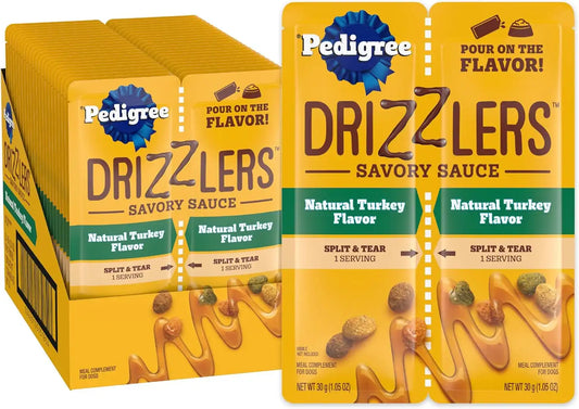 Pedigree Drizzlers Savory Sauce Wet Dog Pouch, Turkey Flavor, 22 Count
