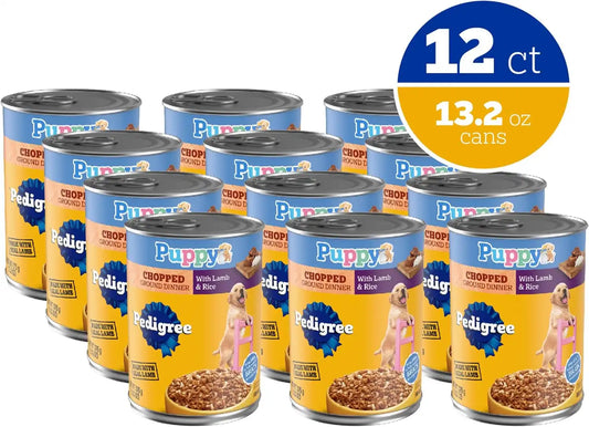 Pedigree Puppy Chopped Wet Dog Food, Lamb & Rice, 13.2 oz, 12 Count