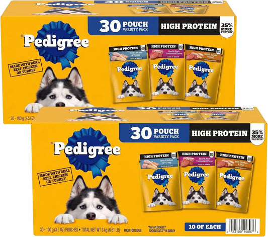 Pedigree High Protein Dog Food,Adult Wet Dog Food Pouches,Variety Pack,3.5 oz. Pouches,30 Count (Pack of 2)