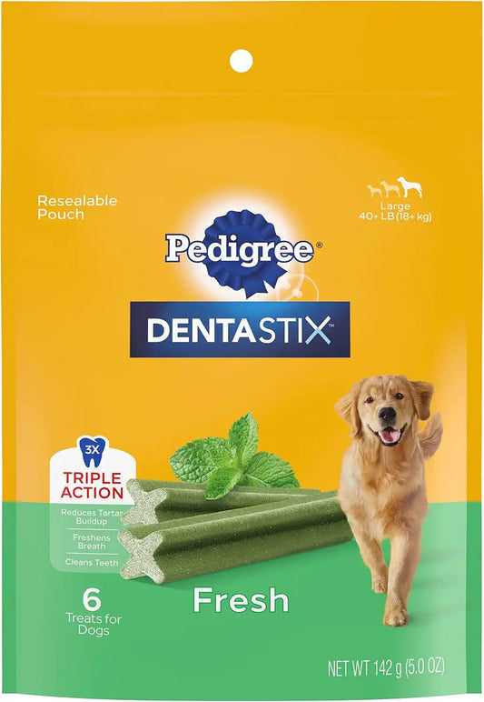 PEDIGREE DENTASTIX Dental Dog Treats for Large Dogs Fresh Flavor Dental Bones, 5.19 oz. 6 Treats (Pack of 7)