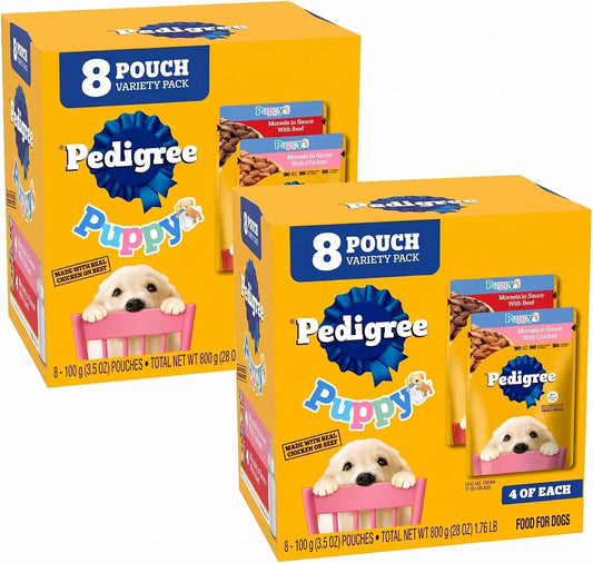 Pedigree Puppy Food Morsels in Sauce, Wet Dog Food Pouches Variety Pack, 3.5 oz. Pouches, 8 Count (Pack of 4)