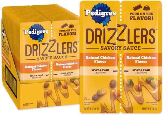 Pedigree Drizzlers Savory Sauce Wet Dog Pouch, Chicken Flavor, 22 Count