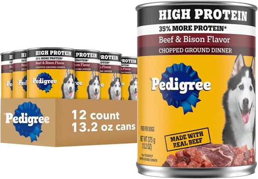 Pedigree High Protein Wet Dog Food, Beef & Bison, 13.2 oz, 12 Count