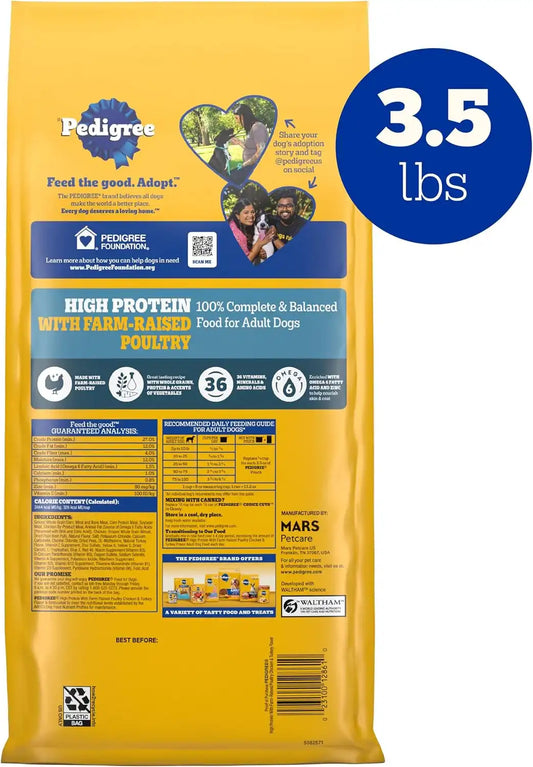 Pedigree Dry Dog Food for Adult Dogs, High Protein, Turkey and Chicken Flavor, 3.5 lb. Bag