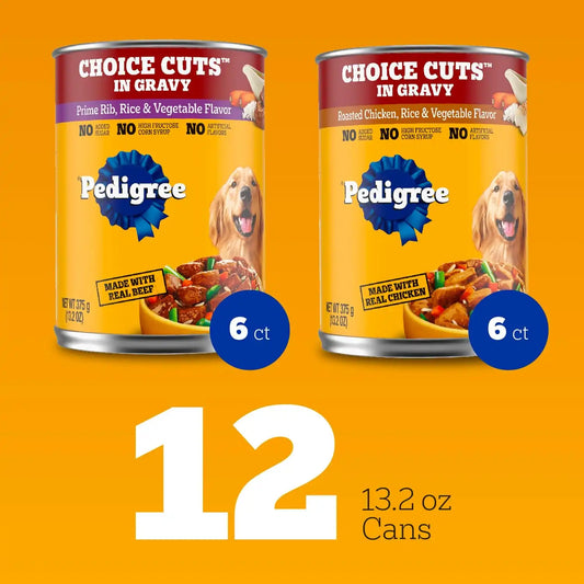 Pedigree Choice Cuts Wet Dog Food, Prime Rib & Chicken, 13.2 oz, 12 Count