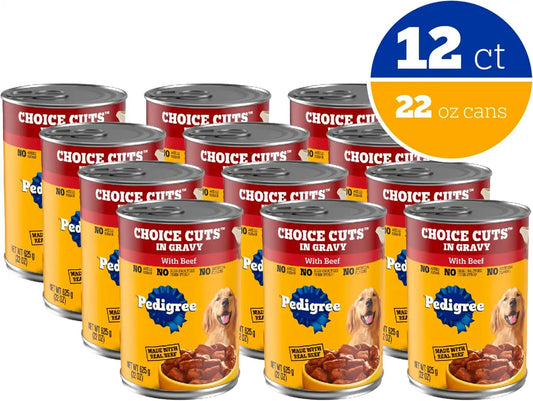 Pedigree Choice Cuts In Gravy Adult Canned Soft Wet Dog Food With Beef, 22 oz. Cans (12 Count, Pack of 1)