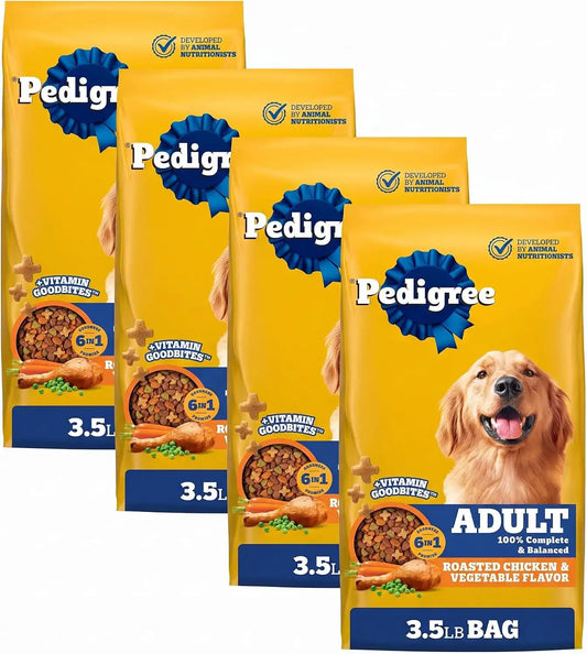 Pedigree Complete Nutrition Adult Dry Dog Food Roasted Chicken, Rice & Vegetable Flavor Dog Kibble, 3.5 lb. Bag (Pack of 4)