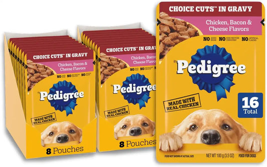 Pedigree Choice Cuts Wet Dog Food Pouch, Chicken & Bacon, 3.5 oz, 16 Count