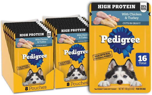 Pedigree High Protein Wet Dog Food Pouch, Chicken & Turkey, 3.5 oz,16 Count