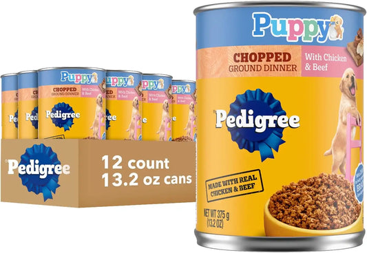 Pedigree Puppy Chopped Wet Dog Food, Chicken & Beef, 13.2 oz, 12 Count