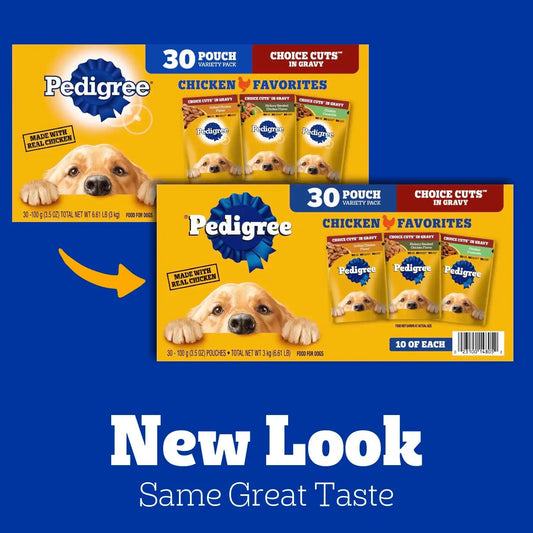 Pedigree Choice Cuts Wet Dog Food Pouch, Chicken Variety, 3.5 oz, 30 Count