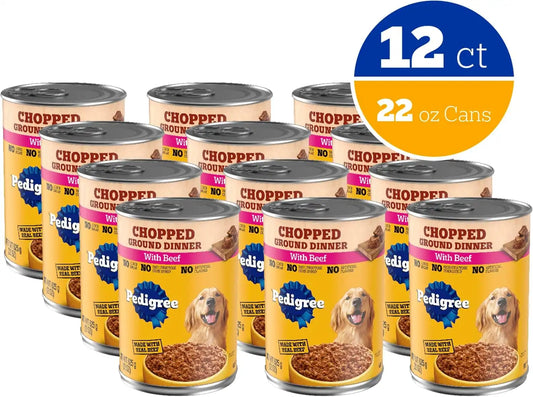Pedigree Chopped Ground Dinner Wet Dog Food, Beef, 22 oz, 12 Count