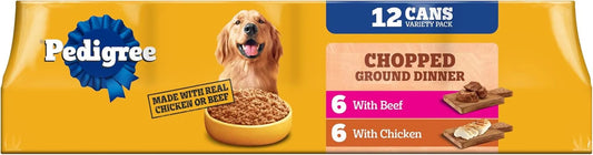 Pedigree Chopped Dinner Wet Dog Food, Chicken & Beef, 13.2 oz, 12 Count