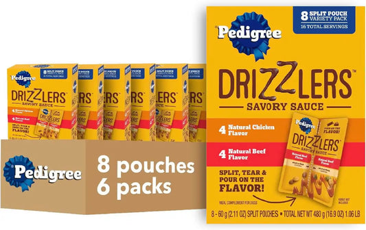 Pedigree Drizzlers Savory Sauce Wet Dog Pouch, Multipack, 8 Count, 6-Pack
