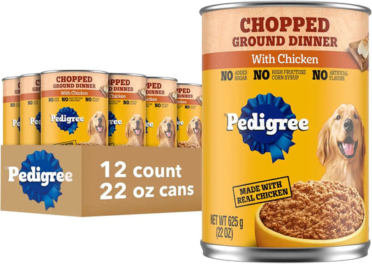 Pedigree Chopped Ground Dinner Wet Dog Food, Chicken, 22 oz, 12 Count