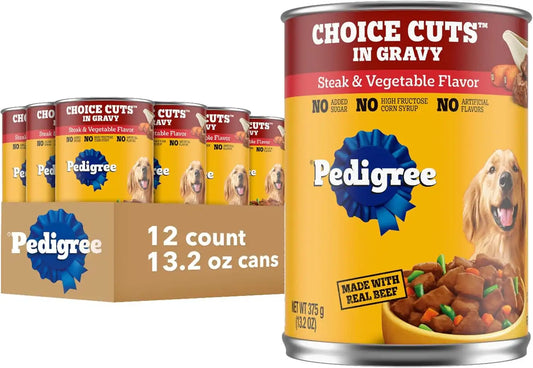 Pedigree Choice Cuts Wet Dog Food, Steak & Vegetable, 13.2 oz, 12 Count