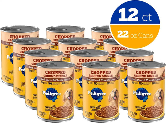Pedigree Chopped Ground Dinner Wet Dog Food, Beef & Bacon, 22 oz, 12 Count