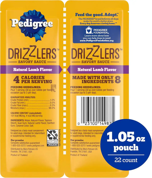 Pedigree Drizzlers Savory Sauce Wet Dog Pouch, Lamb Flavor, 22 Count