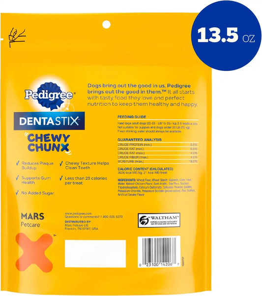 Pedigree Dentastix Chewy Chunx Large Dental Dog Treats, Chicken, 13.5 oz