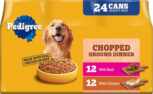 Pedigree Chopped Dinner Wet Dog Food, Chicken & Beef, 13.2 oz, 24 Count