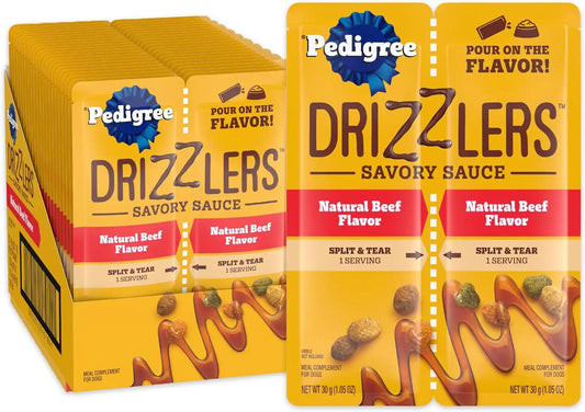 Pedigree Drizzlers Savory Sauce Wet Dog Pouch, Beef Flavor, 22 Count