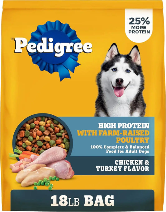 Pedigree Dry Dog Food for Adult Dogs, High Protein, Turkey and Chicken Flavor, 18 lb. Bag